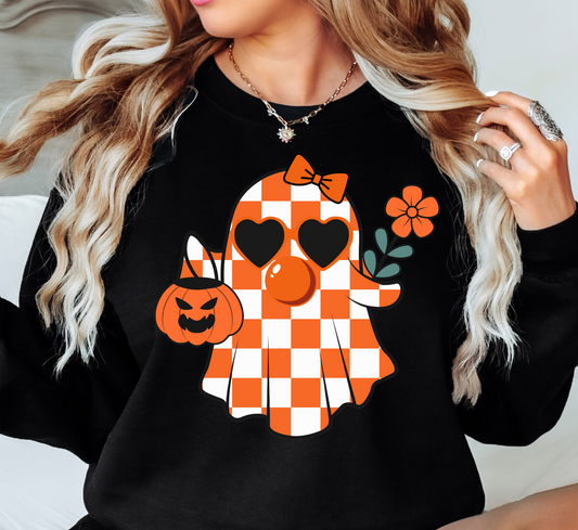 Cutie Checkered Ghost Sweatshirt | Boo-tiful Vibes Collection | Unique Gifts for Family Friends