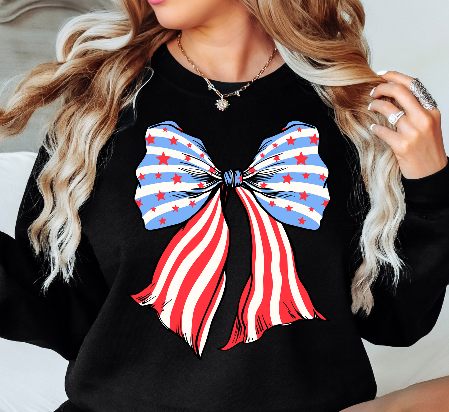 USA Coquette Bow Sweatshirt | Stars and Stripes Collection | Unique Gifts for Family