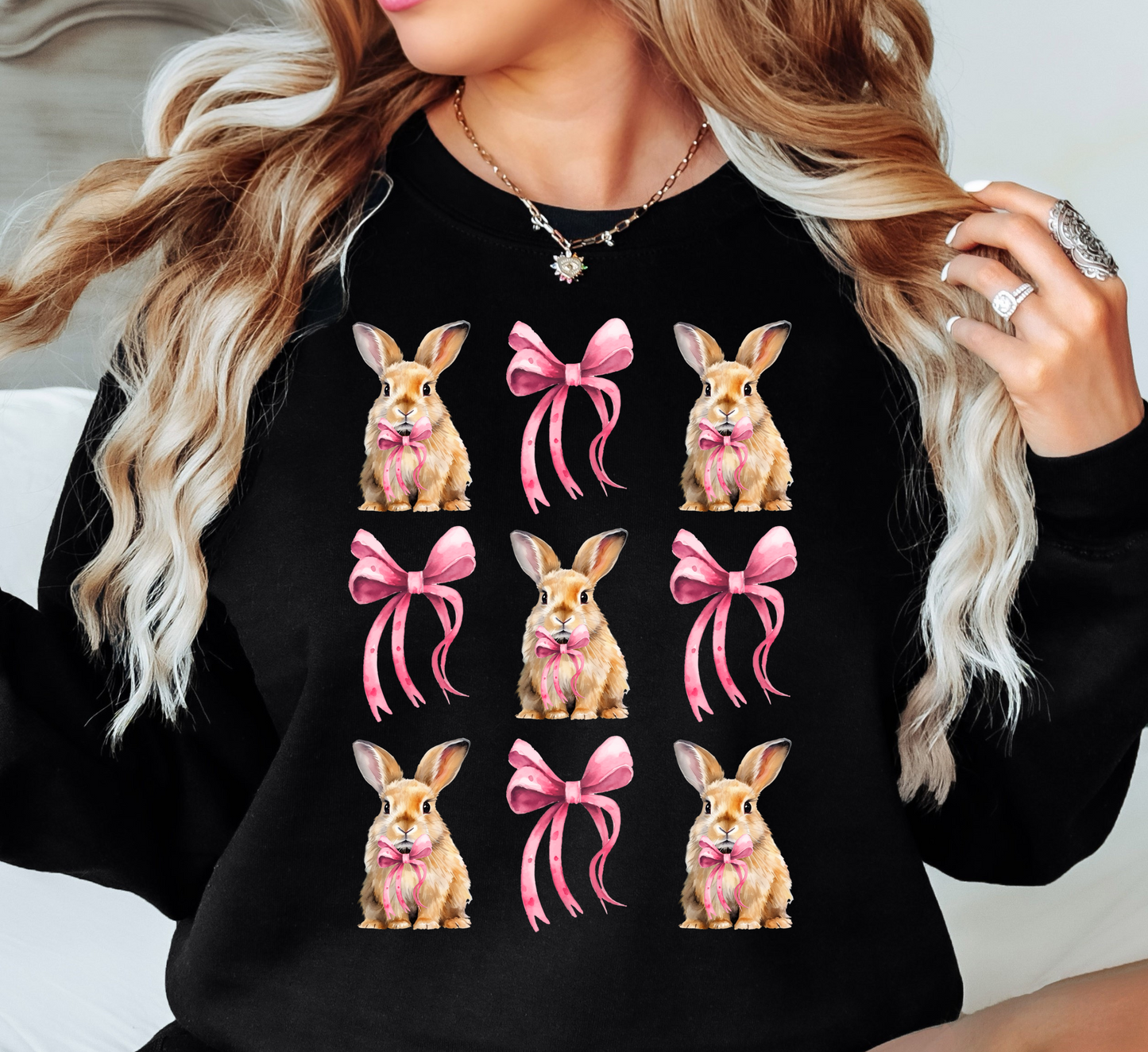 Coquette Bow and Bunnies Sweatshirt | Hoppin' Into Spring Collection | Unique Gifts for Family Friends