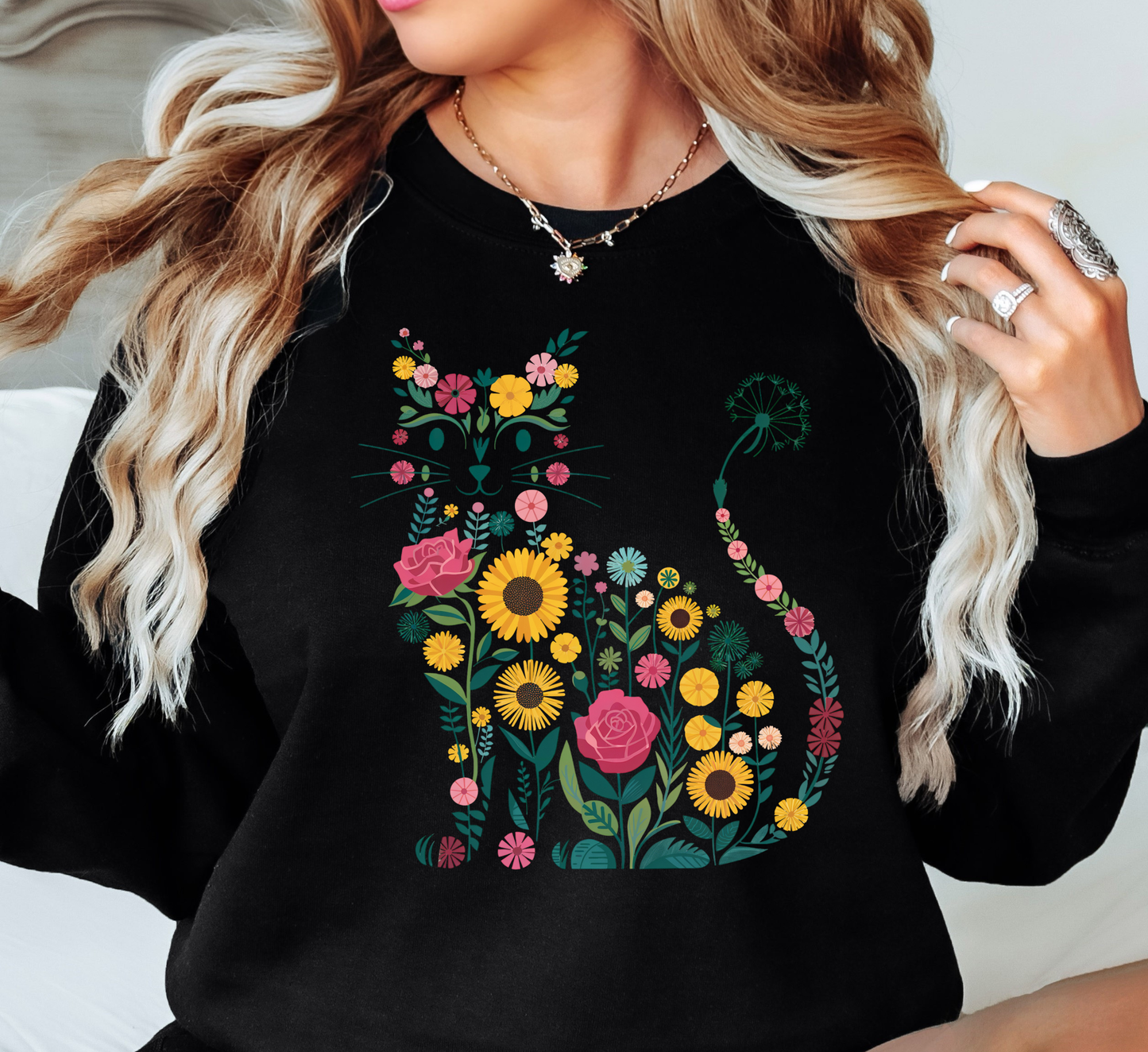 Floral Cat Outline Sweatshirt | Pawsitive Vibes Collection | Unique Gifts for Family and Friends