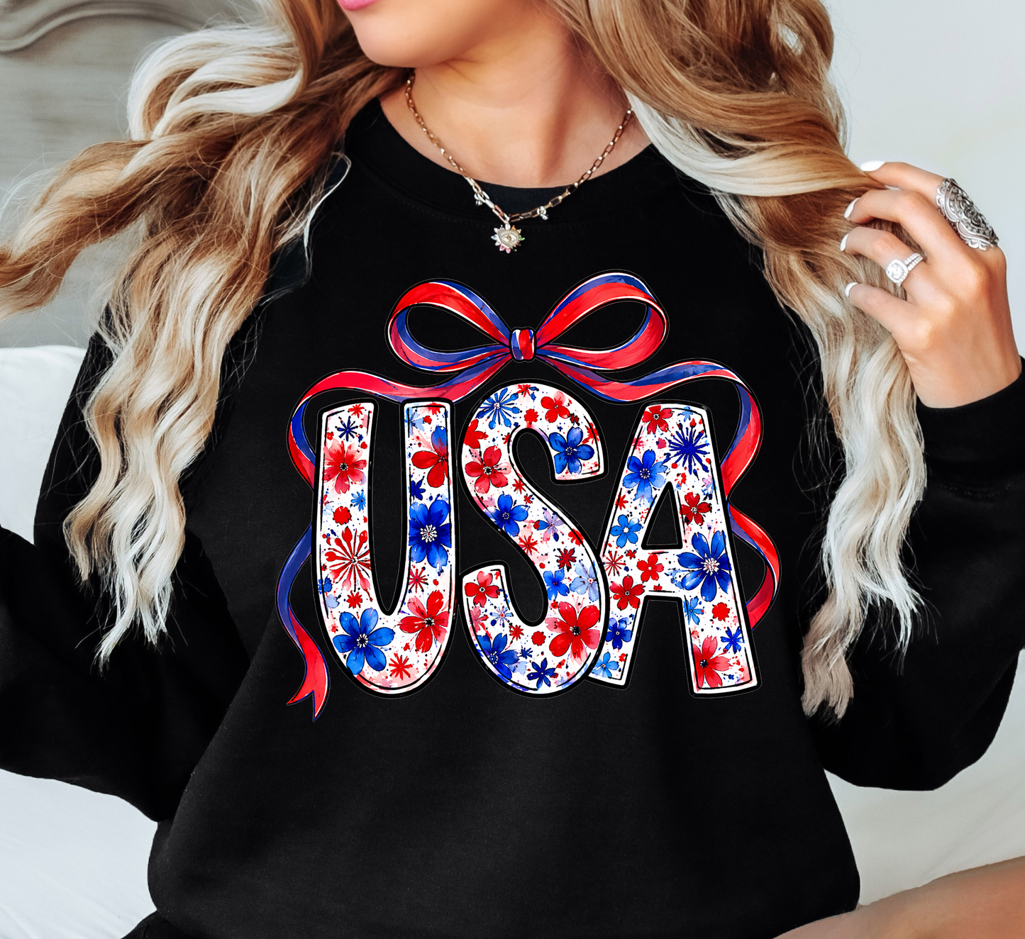 Floral Coquette USA Sweatshirt | Stars and Stripes Collection | Unique Gifts for Family and Friends