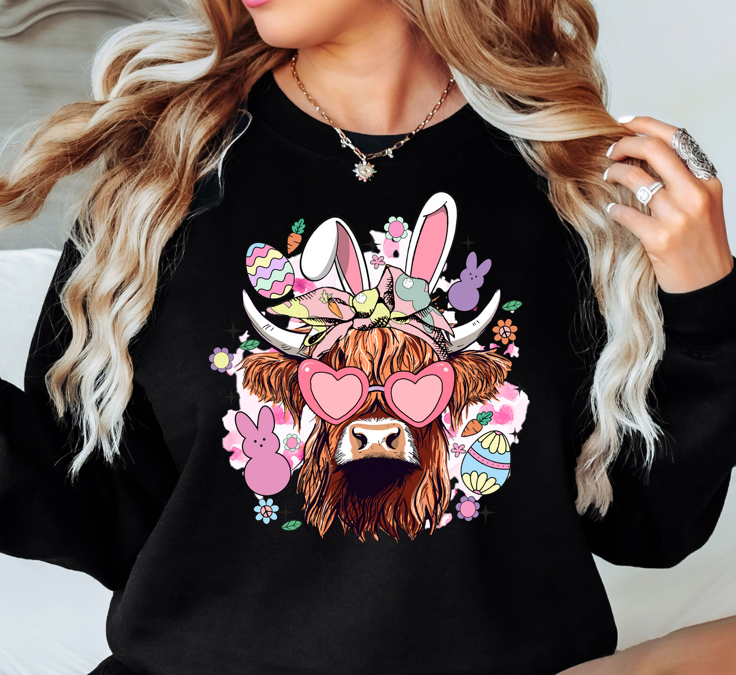 Highland Cow Bunny Sweatshirt | Hoppin' Into Spring Collection | Unique Gifts for Family Friends