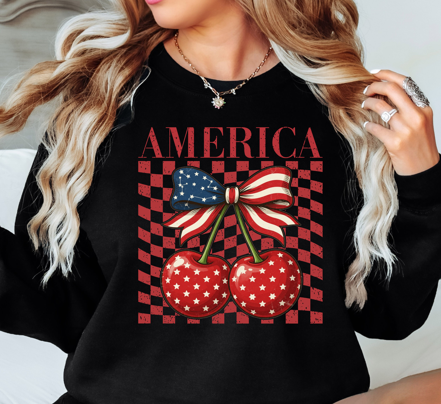 America Cherry Sweatshirt | Stars and Stripes Collection | Unique Gifts for Family and Friends
