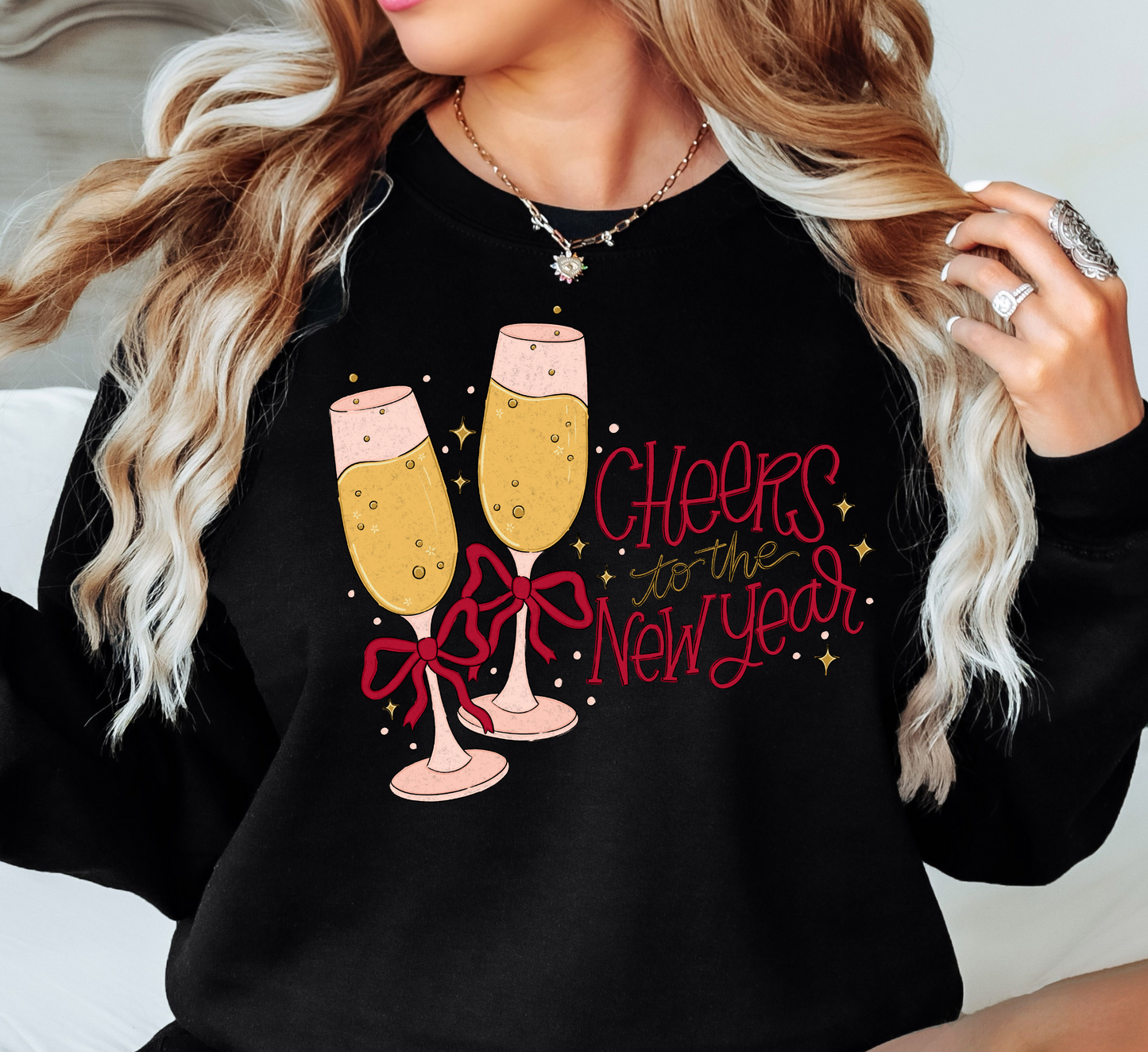 Champagne Cheers To New Year Sweatshirt | New Year Magic Collection | Unique Gifts for Family Friends
