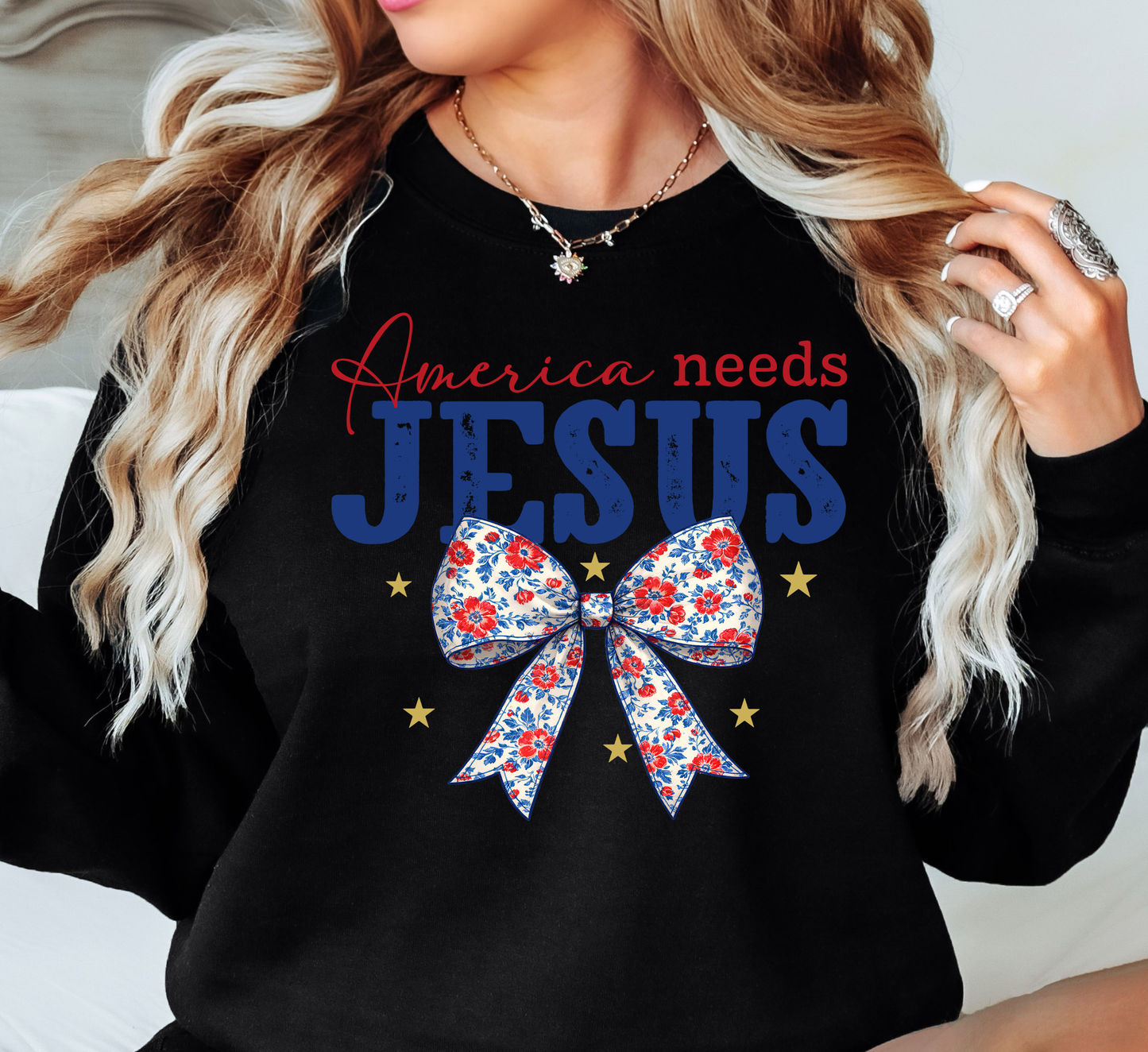 America Needs Jesus Sweatshirt | Stars and Stripes Collection | Unique Gifts for Family and Friends