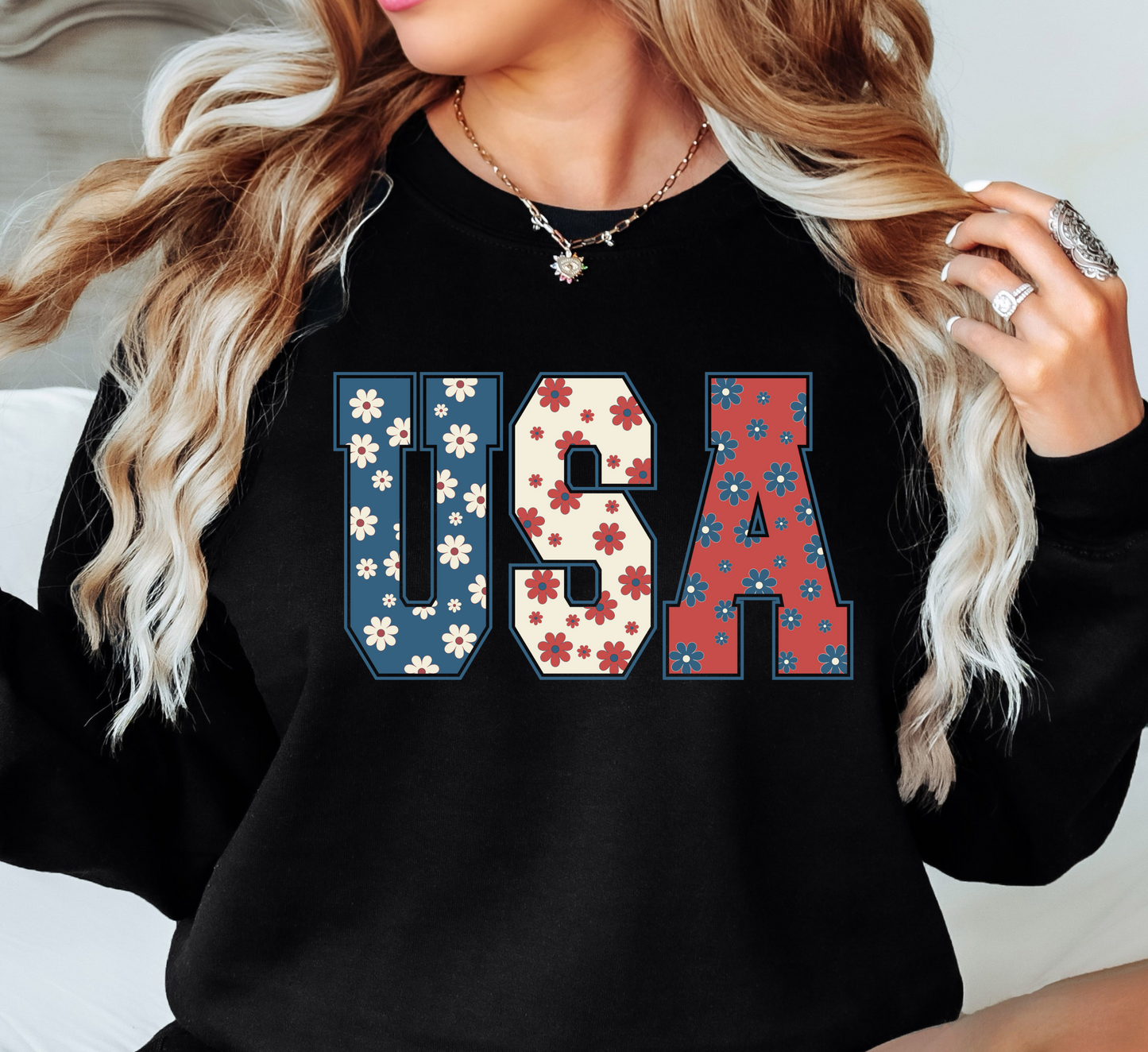 Floral USA Sweatshirt | Stars and Stripes Collection | Unique Gifts for Family and Friends