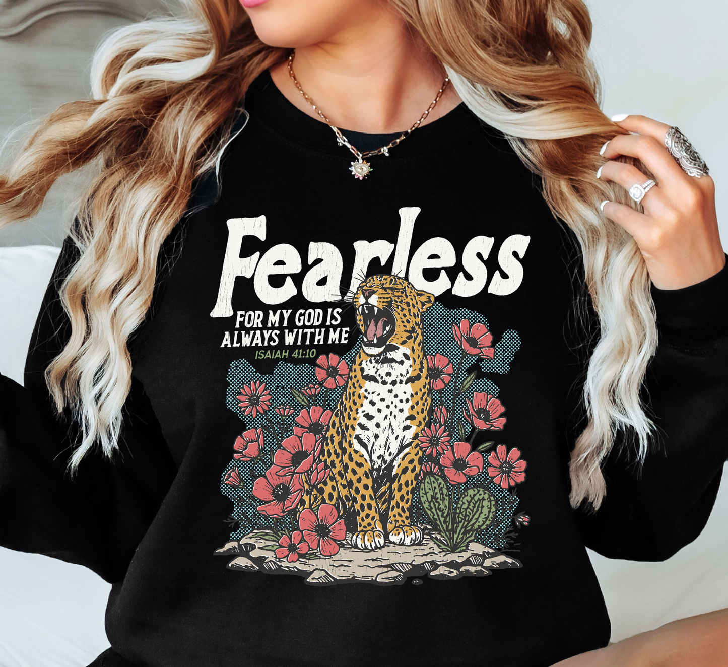 Fearless Leopard Sweatshirt | Walk By Faith Collection | Unique Gifts for Family and Friends