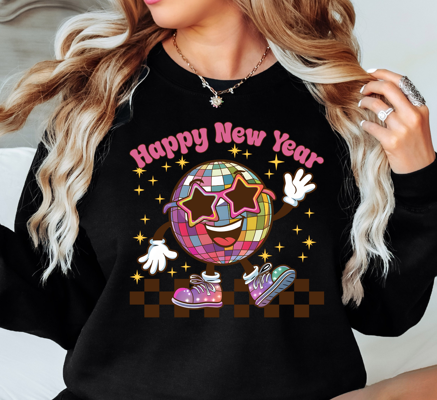 Retro Happy New Year Sweatshirt | New Year Magic Collection | Unique Gifts for Family Friends
