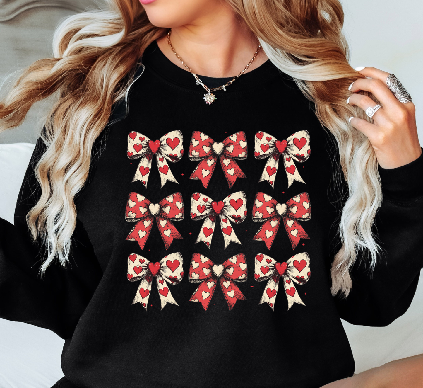Coquette Bows Red Tan Sweatshirt | XoXo Love Collection | Unique Gifts for Family Friends