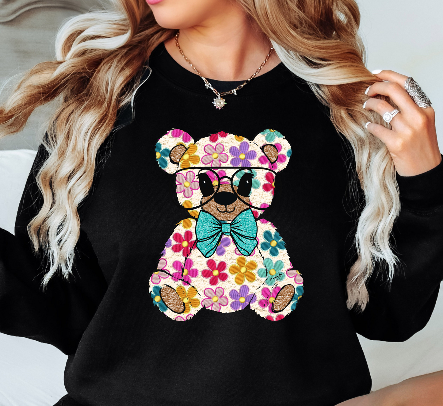 Floral Daisy Bear Sweatshirt | Hoppin' Into Spring Collection | Unique Gifts for Family Friends
