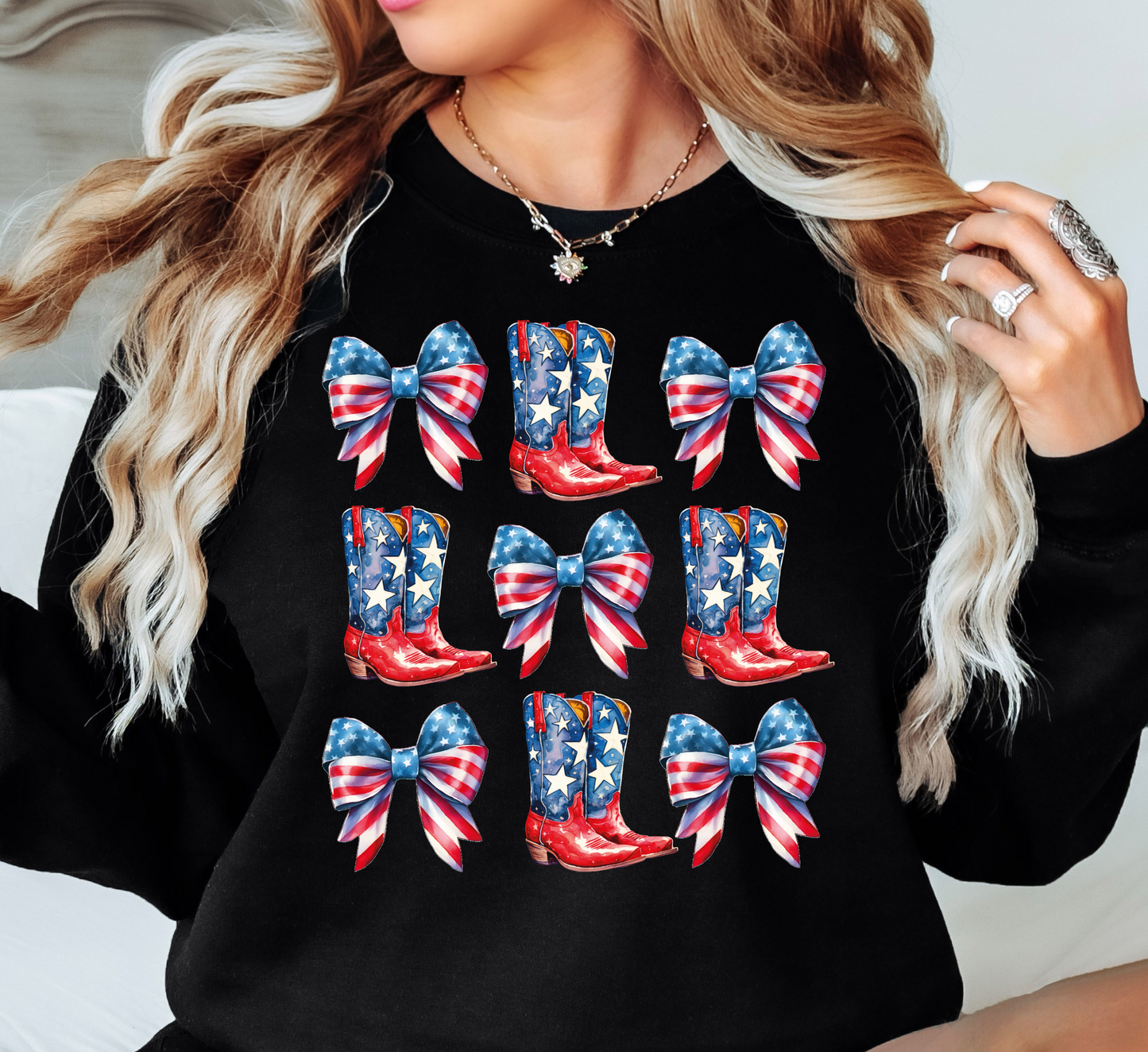 Coquette and Boots Sweatshirt | Stars and Stripes Collection | Unique Gifts for Family Friends