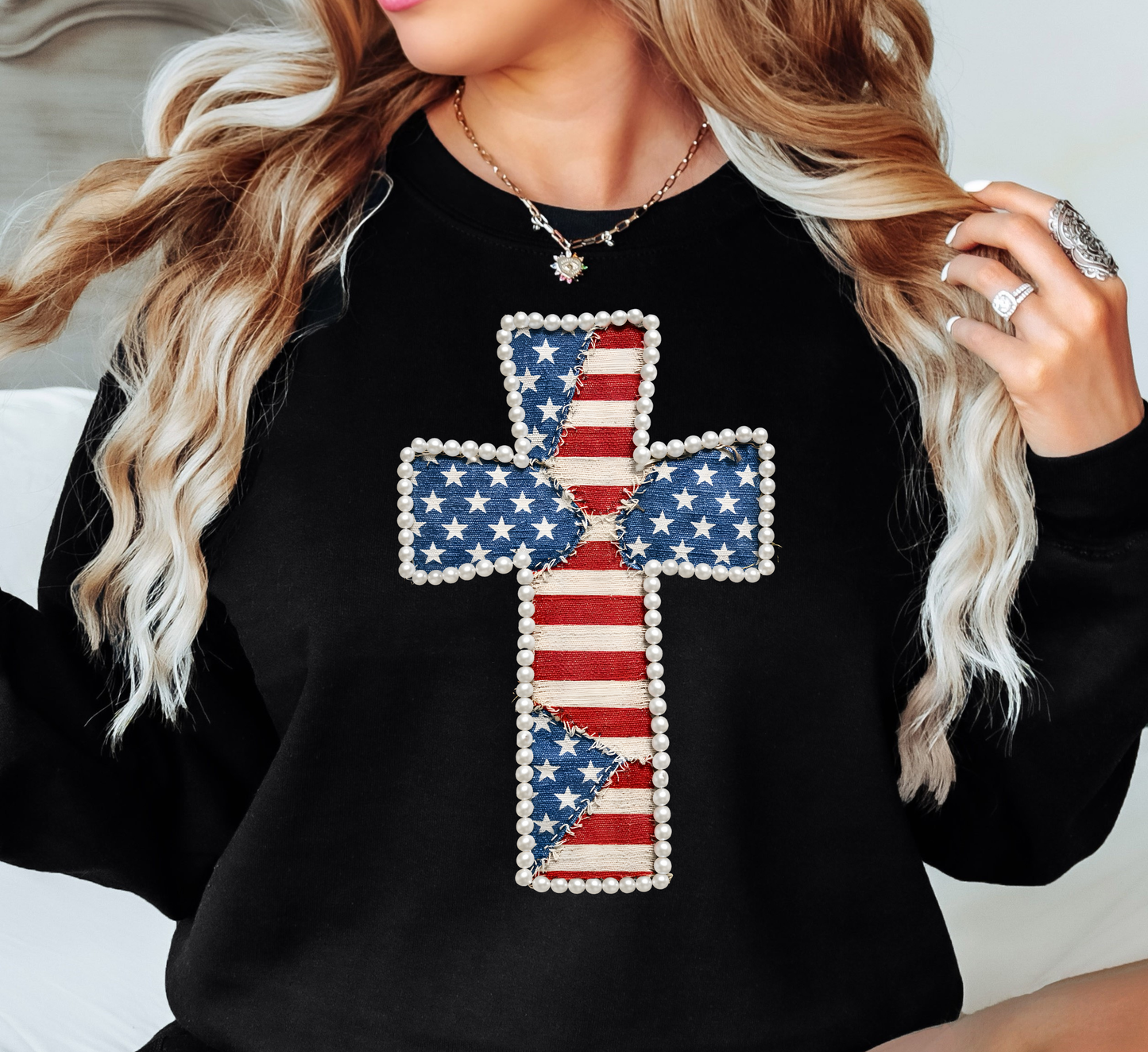 Patriotic Cross Sweatshirt | Stars and Stripes Collection | Unique Gifts for Family and Friends