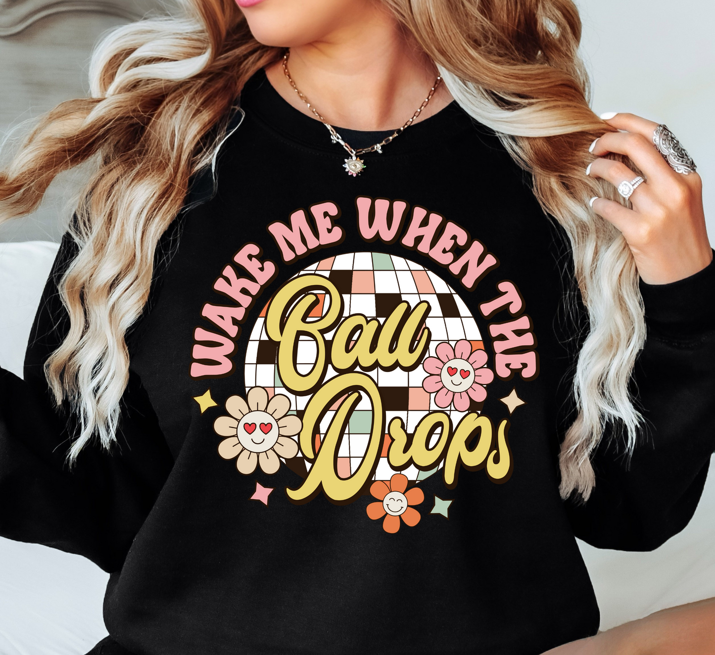 Floral Wake Me When Ball Drops Sweatshirt | New Year Magic Collection | Unique Gifts for Family Friends