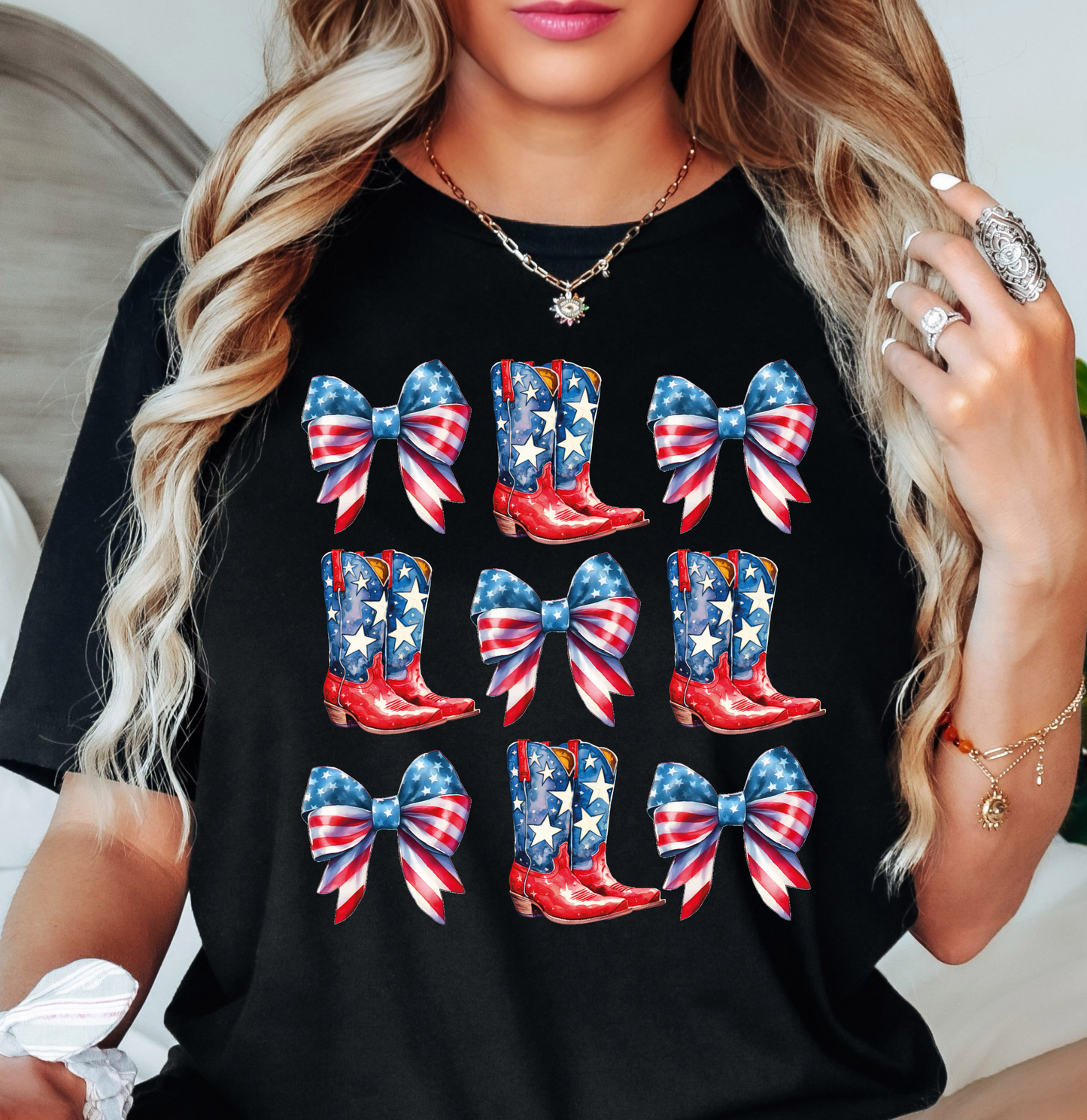 Coquette and Boots Tee | Stars and Stripes Collection | Unisex Pre-Shrunk T-Shirt