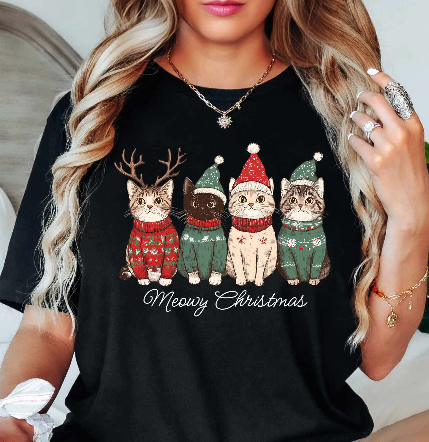 Meowy Cat Christmas Tee | Pawsitive Vibes Collection | Unisex Pre-Shrunk T-Shirt