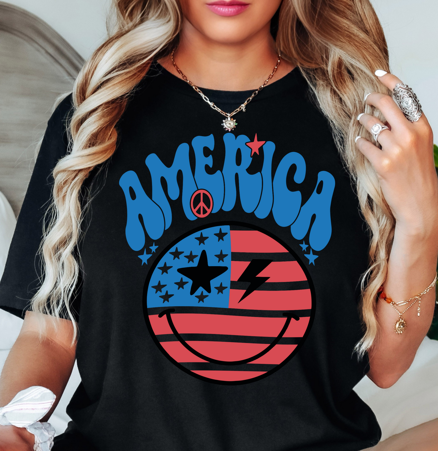 Retro America Smiley Face Tee | Stars and Stripes Collection | Unisex Pre-Shrunk T-Shirt