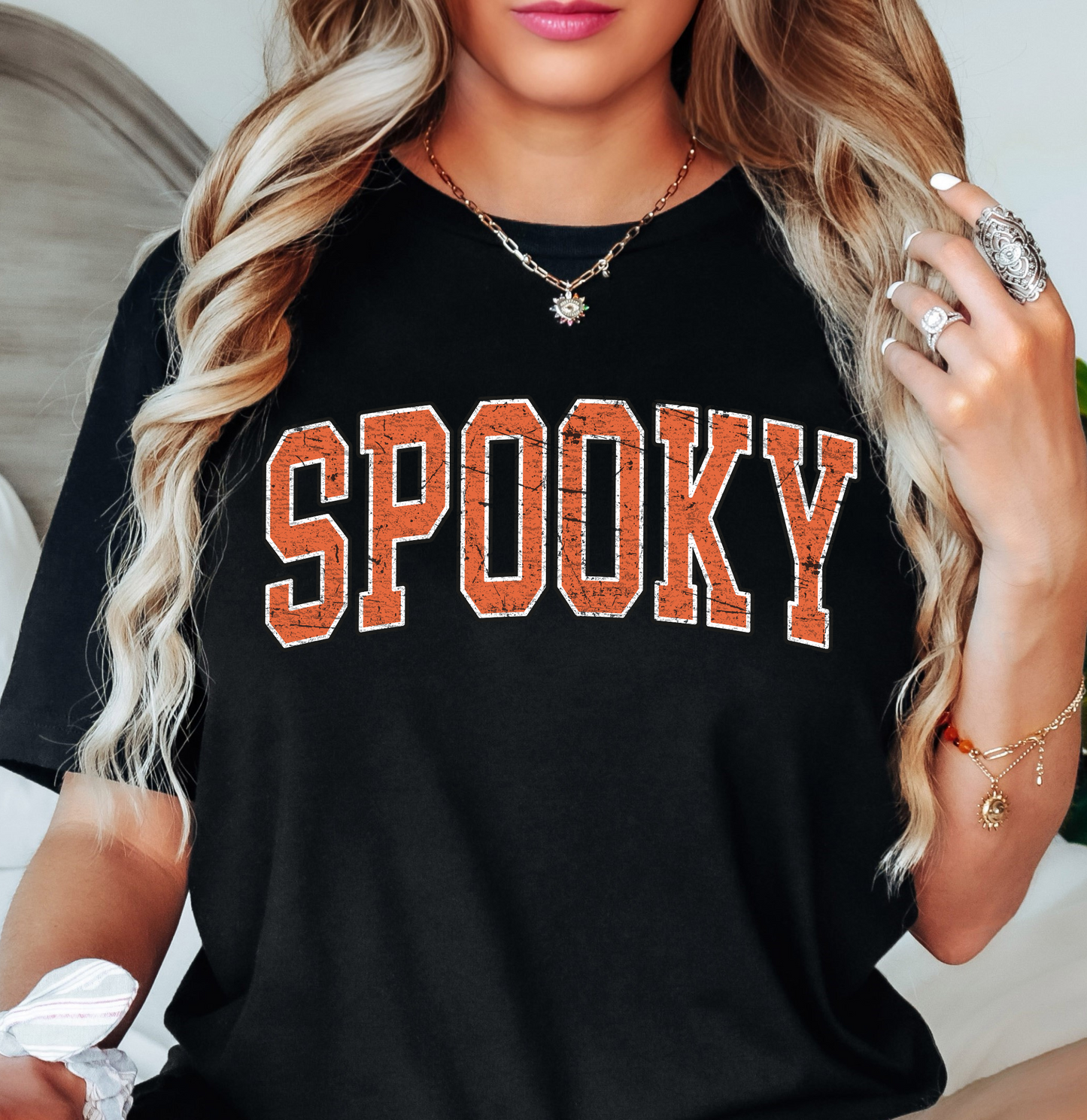 Spooky Varsity Tee | Boo-tiful Vibes Collection | Unisex Pre-Shrunk T-Shirt