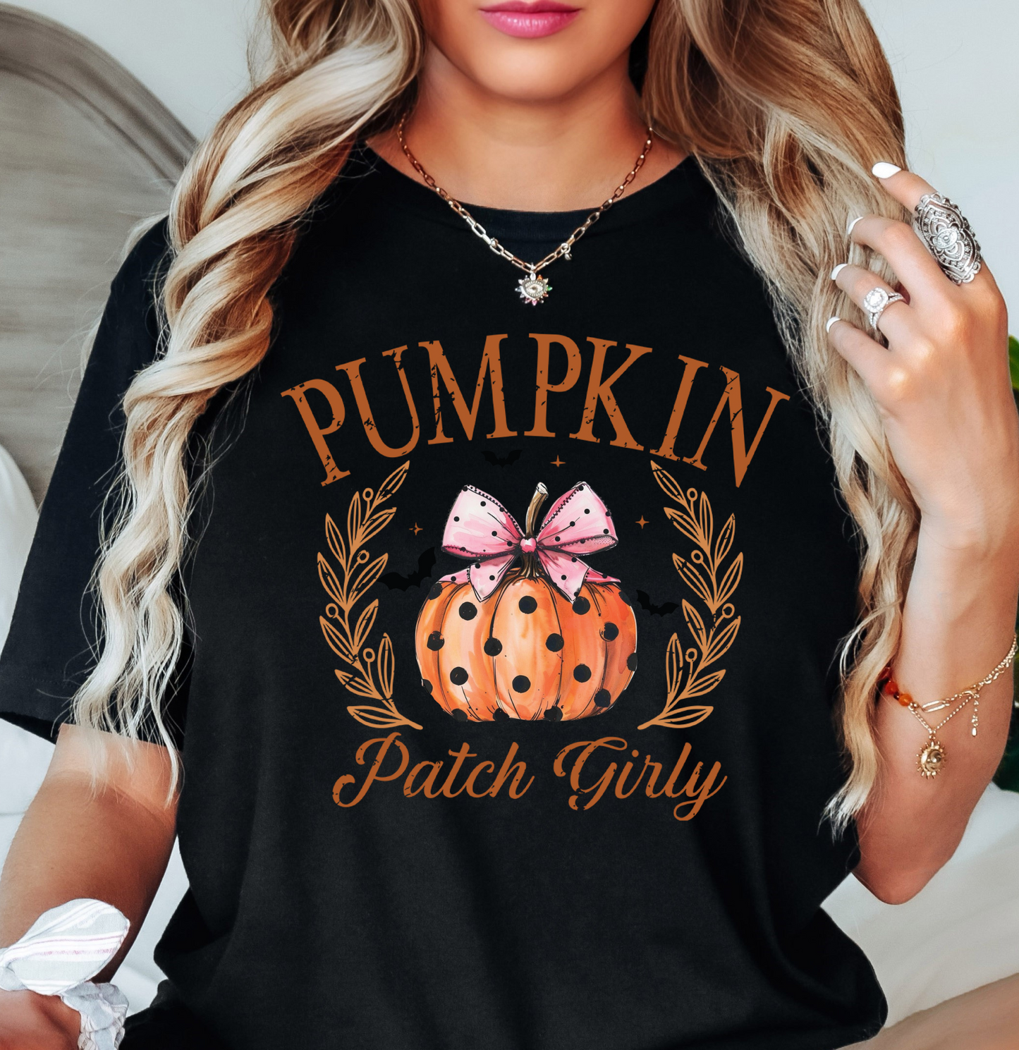 Pumpkin Patch Girly Tee | Boo-tiful Vibes Collection | Unisex Pre-Shrunk T-Shirt