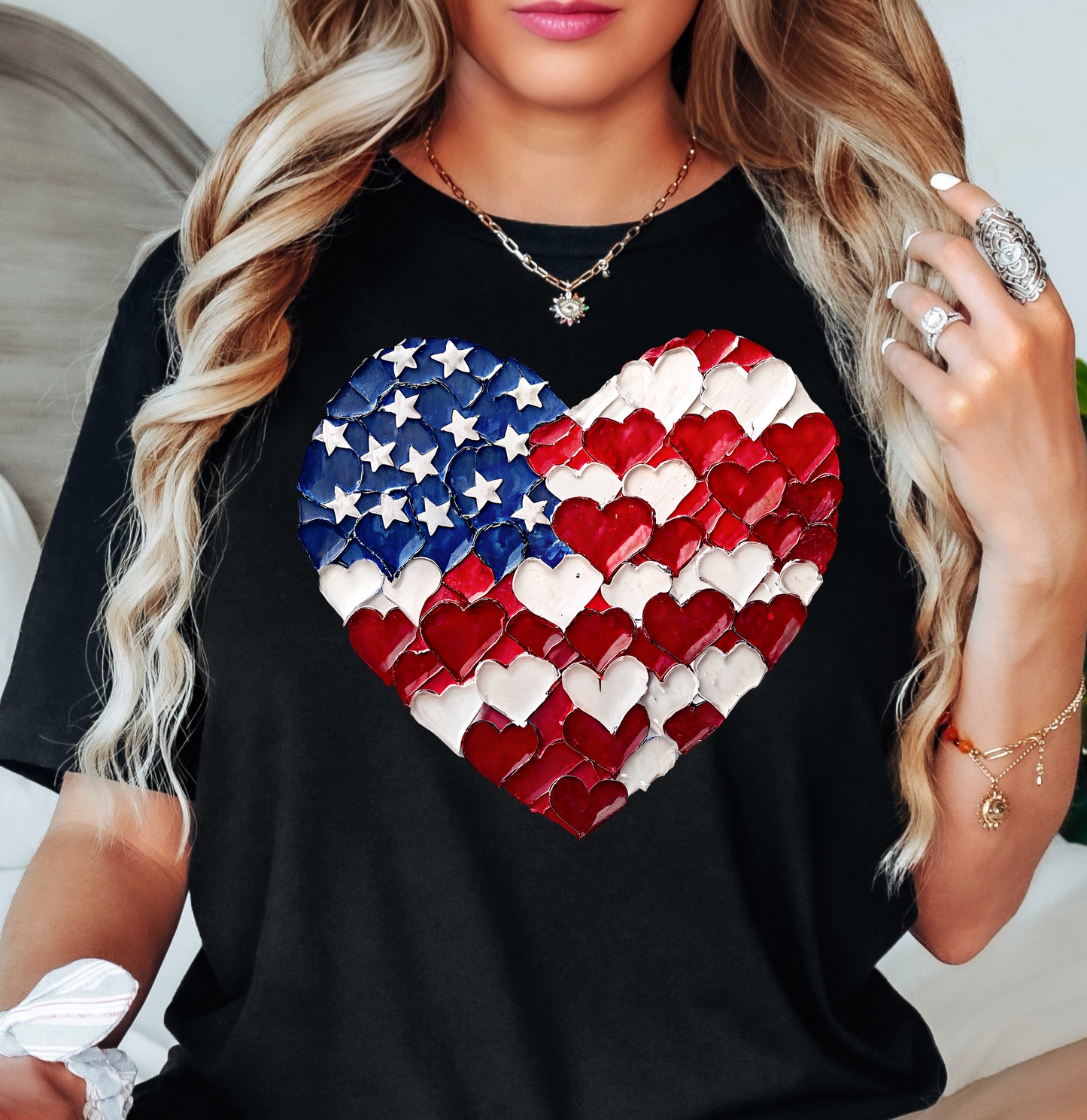 USA Heart Brushstrokes Tee | Stars and Stripes Collection | Unisex Pre-Shrunk T-Shirt