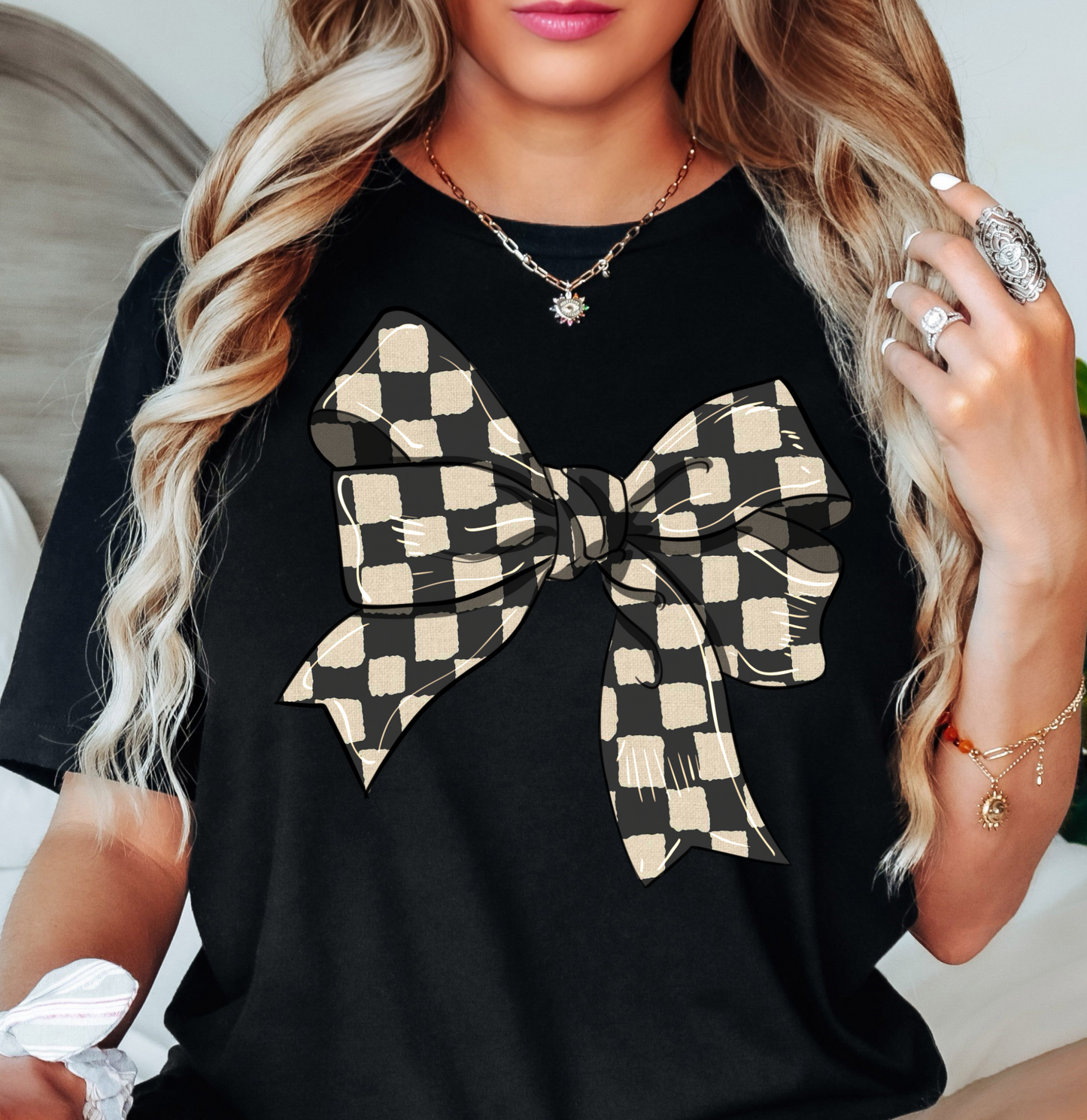 Checkered Bow Tee | Groovy Vibes Collection | Unisex Pre-Shrunk T-Shirt