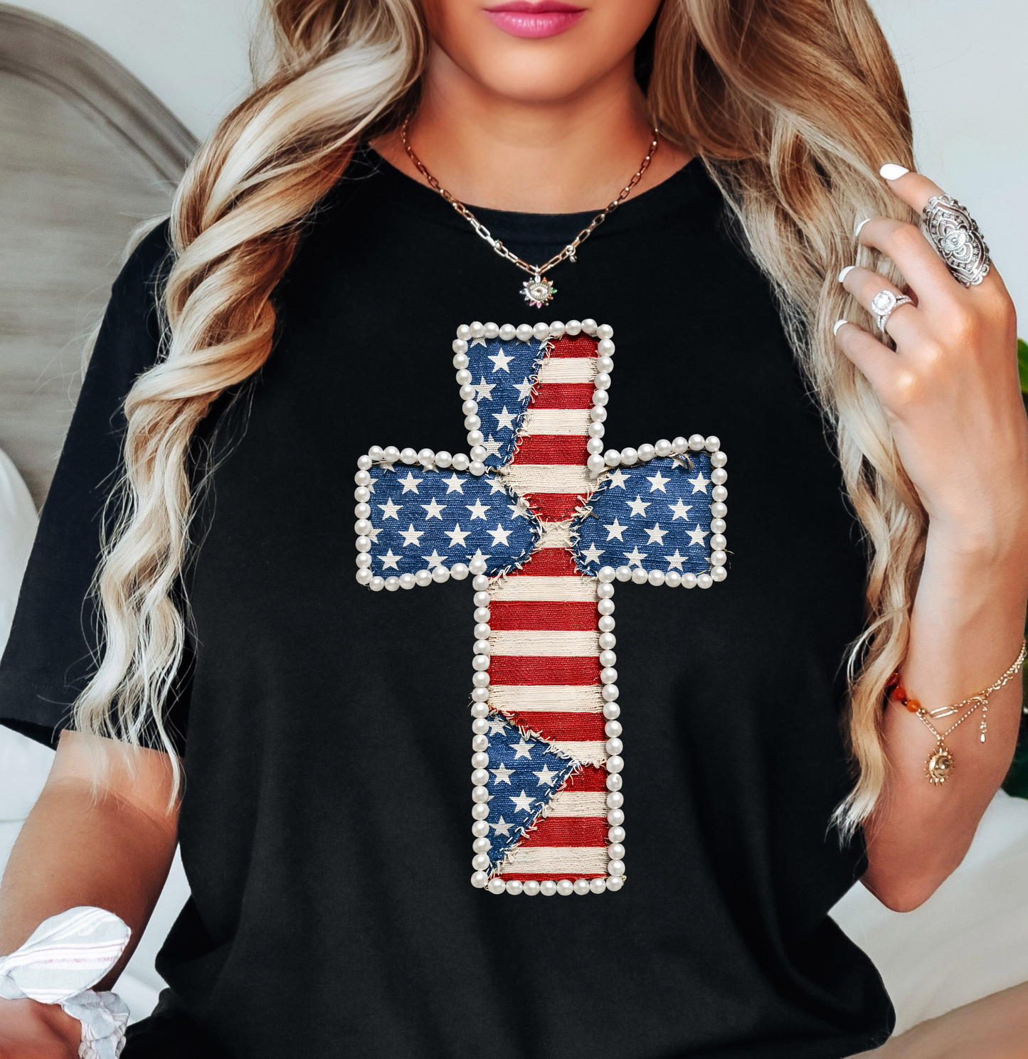 Patriotic Cross Tee | Stars and Stripes Collection | Unisex Pre-Shrunk T-Shirt
