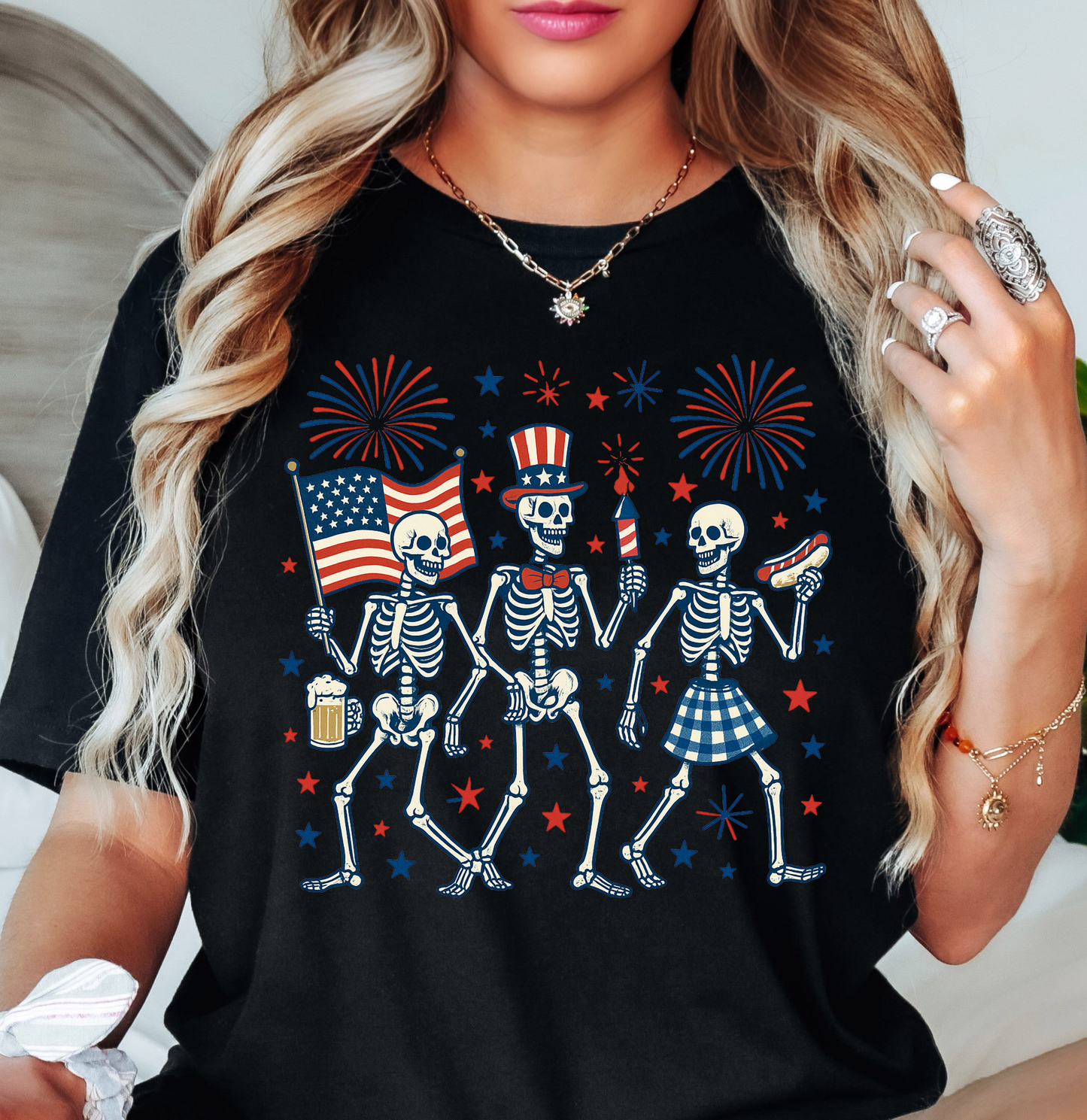Patriotic Skeletons Tee | Stars and Stripes Collection | Unisex Pre-Shrunk T-Shirt