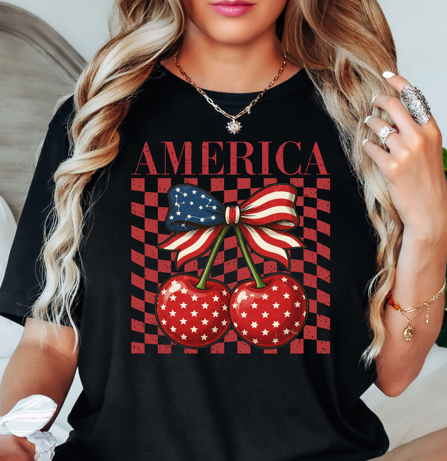 America Cherry Tee | Stars and Stripes Collection | Unisex Pre-Shrunk T-Shirt