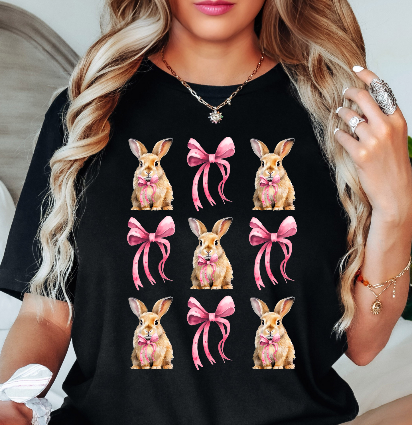 Coquette Bow and Bunnies Tee | Hoppin' Into Spring Collection | Unisex Pre-Shrunk T-Shirt