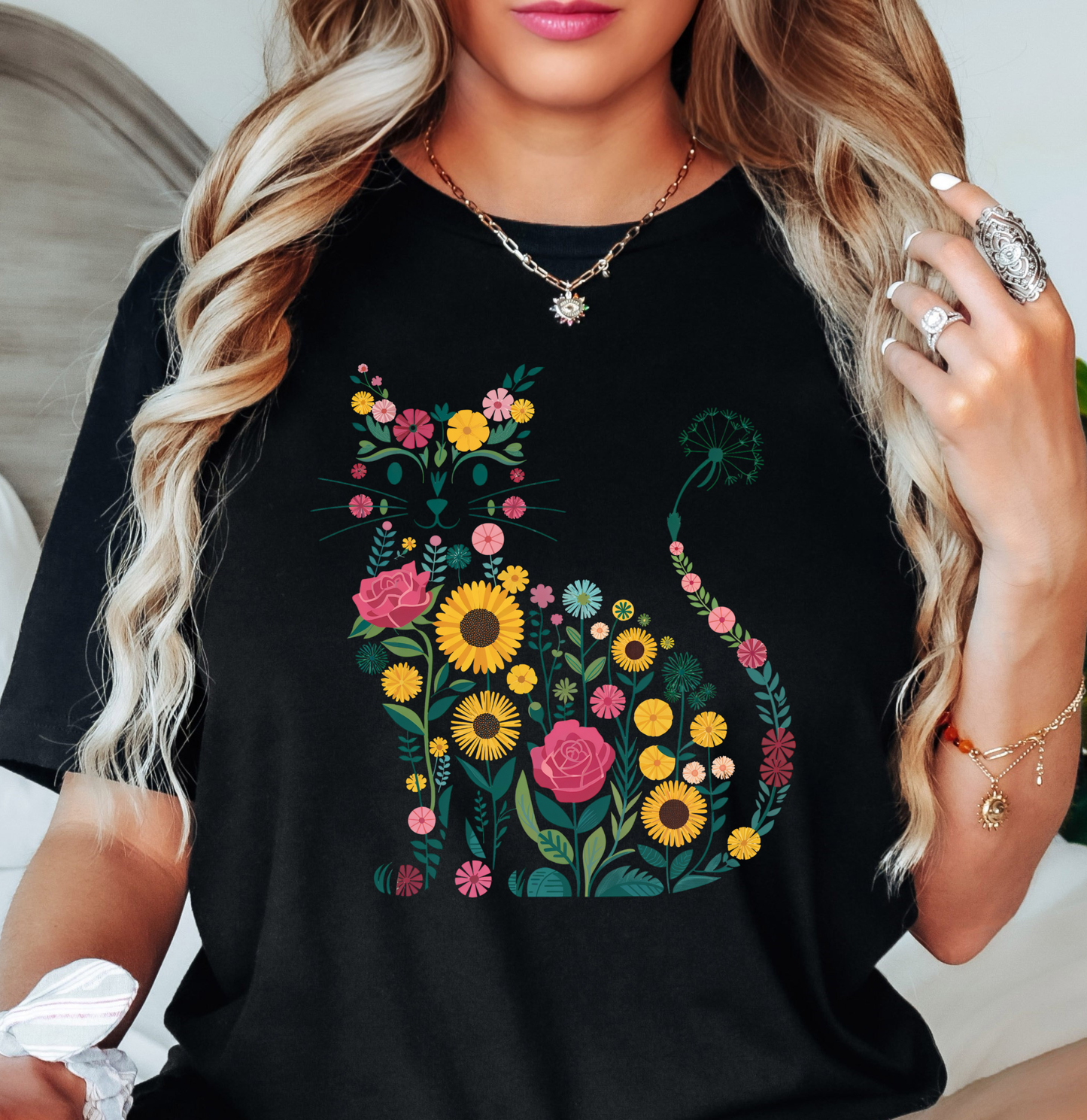 Floral Cat Outline Tee | Pawsitive Vibes Collection | Unisex Pre-Shrunk T-Shirt