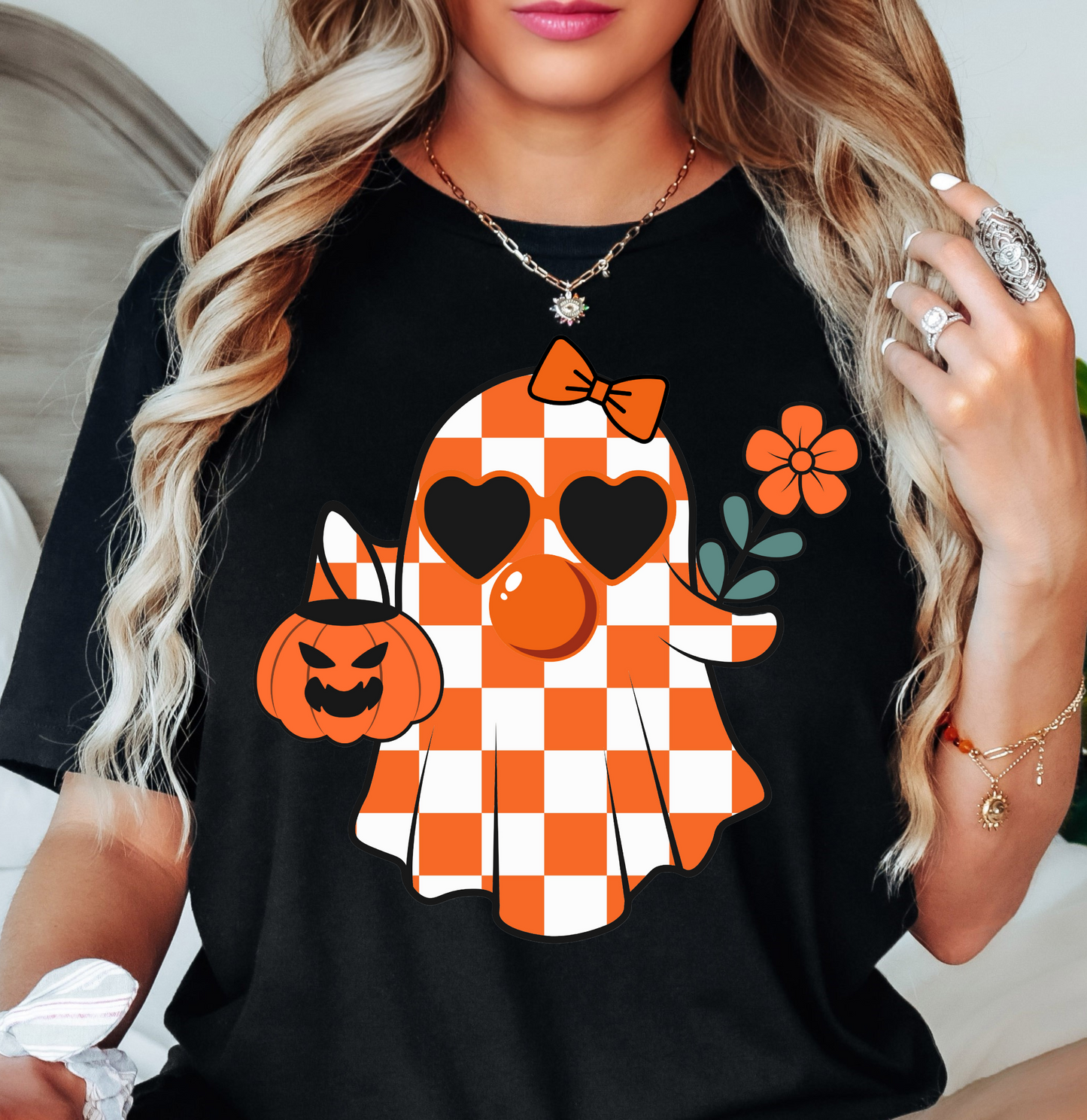 Cutie Checkered Ghost Tee | Boo-tiful Vibes Collection | Unisex Pre-Shrunk T-Shirt