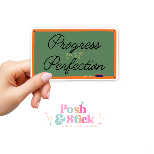 Chalkboard - Progress Over Perfection | School Education Clear Vinyl Stickers | Unique Gifts For Family Friends