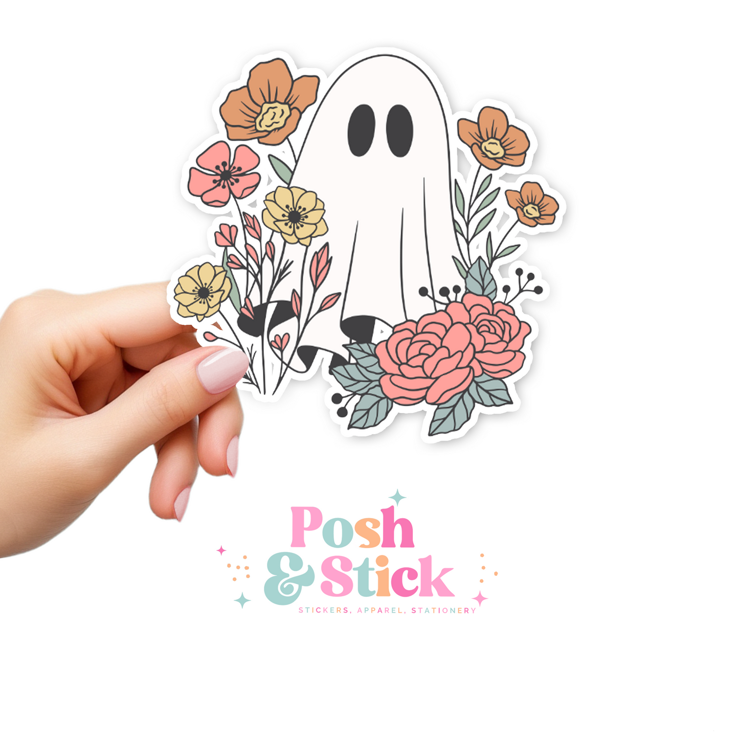 Floral Ghost | Boo-tiful Vibes Clear Vinyl Stickers | Unique Gifts For Family Friends