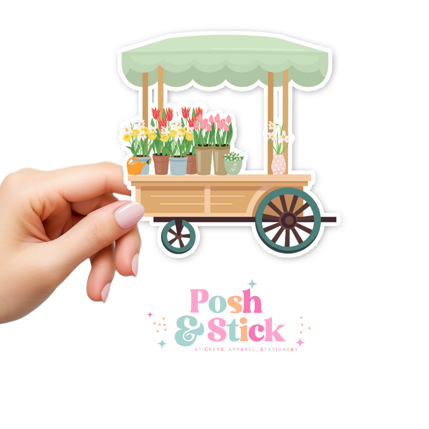 Floral Market Cart | Botanical Bliss Clear Vinyl Stickers | Unique Gifts For Family Friends