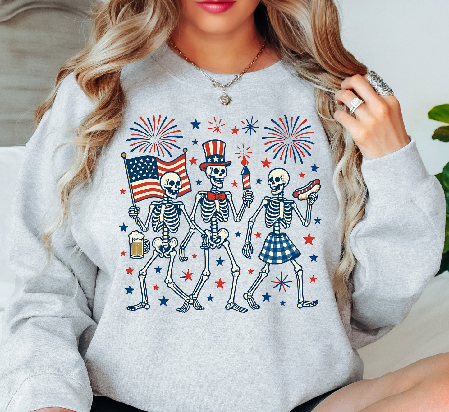 Patriotic Skeletons Sweatshirt | Stars and Stripes Collection | Unique Gifts for Family and Friends