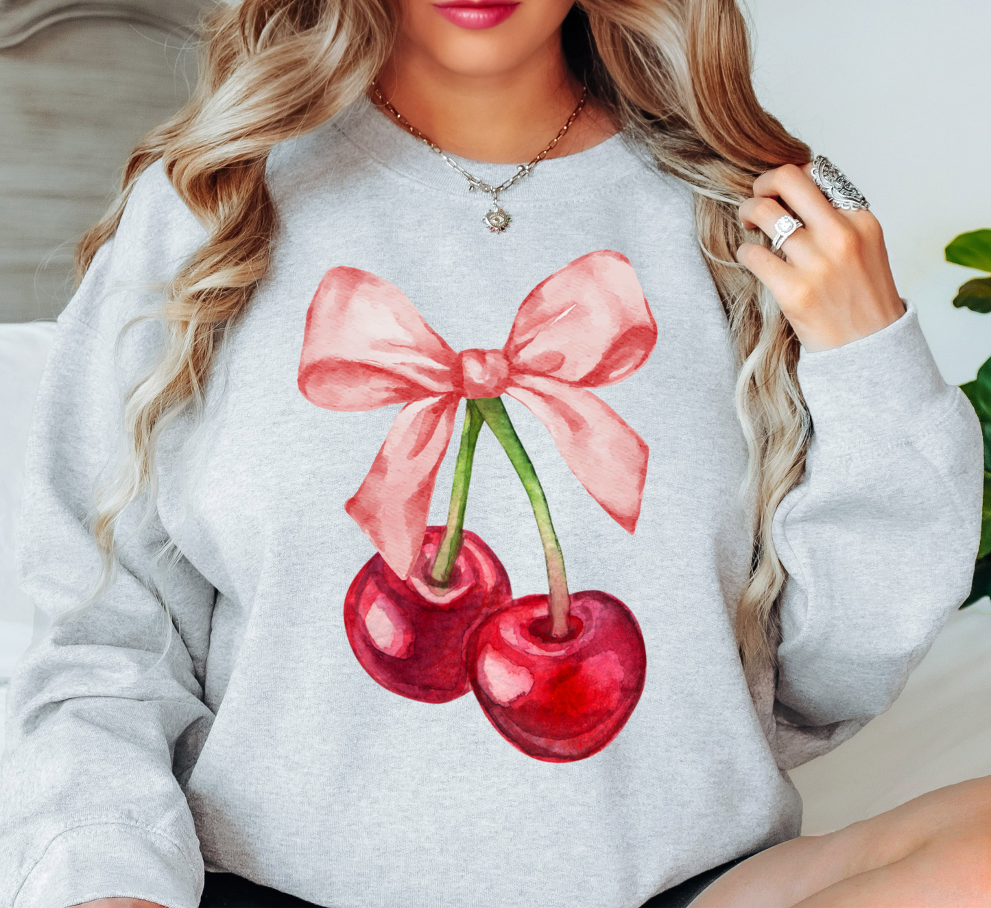 Cute Cherry Bow Sweatshirt | Groovy Vibes Collection | Unique Gifts for Family and Friends