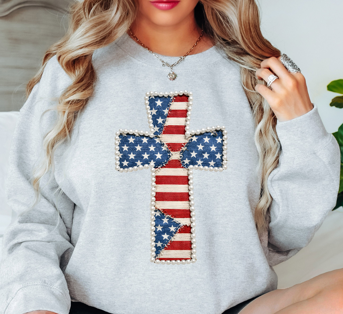 Patriotic Cross Sweatshirt | Stars and Stripes Collection | Unique Gifts for Family and Friends