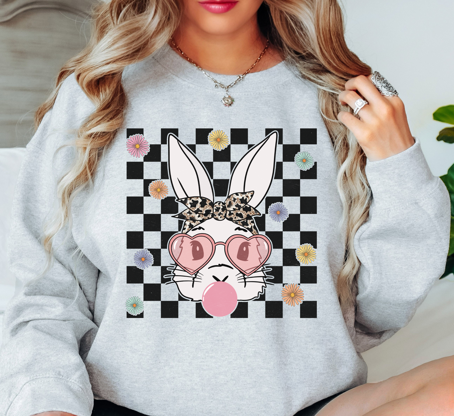 Bandana Glasses Bubblegum Sweatshirt | Hoppin' Into Spring Collection | Unique Gifts for Family Friends