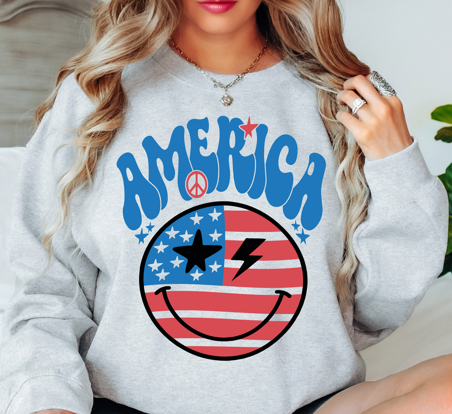 Retro America Smiley Face Sweatshirt | Stars and Stripes Collection | Unique Gifts for Family Friends