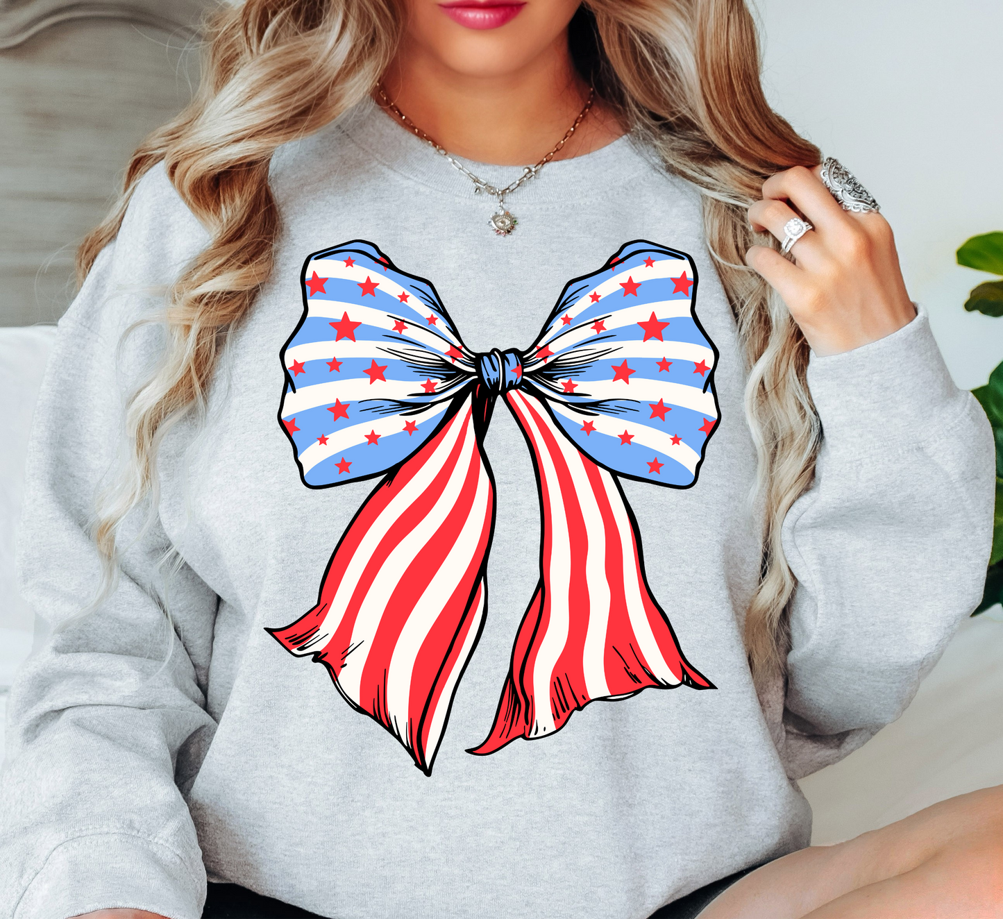 USA Coquette Bow Sweatshirt | Stars and Stripes Collection | Unique Gifts for Family