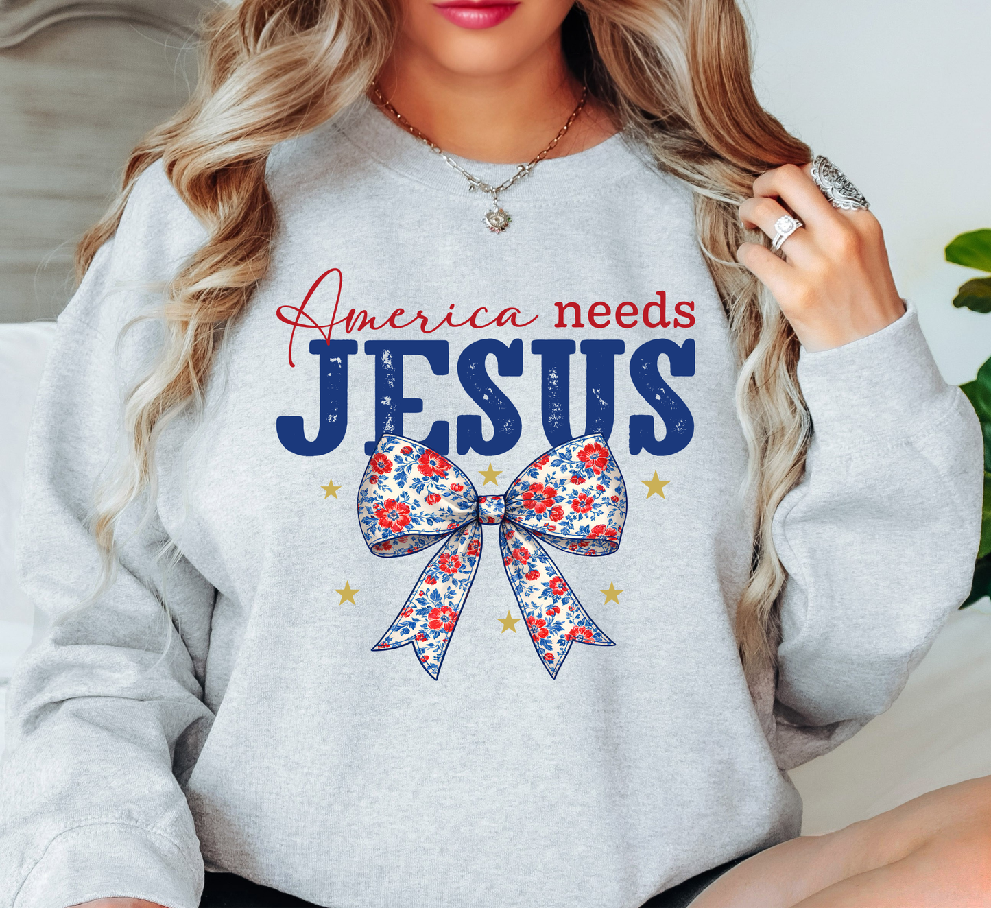 America Needs Jesus Sweatshirt | Stars and Stripes Collection | Unique Gifts for Family and Friends