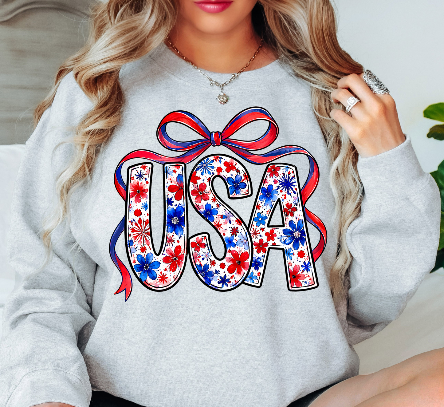 Floral Coquette USA Sweatshirt | Stars and Stripes Collection | Unique Gifts for Family and Friends