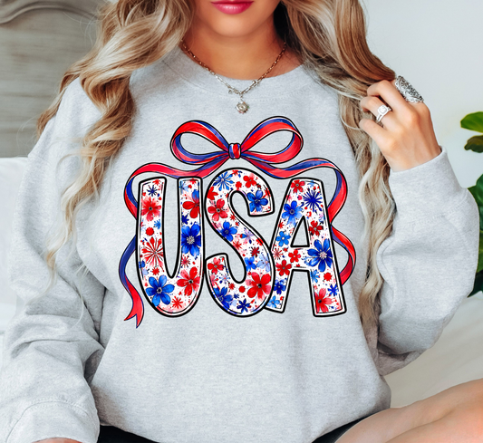 Floral Coquette USA Sweatshirt | Stars and Stripes Collection | Unique Gifts for Family and Friends