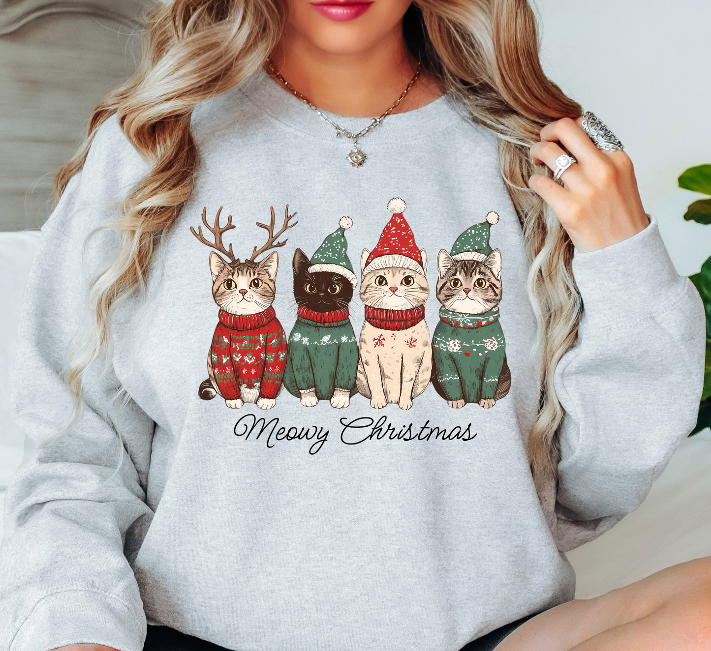 Meowy Cat Christmas Sweatshirt | Pawsitive Vibes Collection | Unique Gifts for Family and Friends