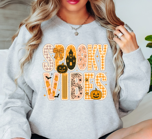 Spooky Vibes Preppy Sweatshirt | Boo-tiful Vibes Collection | Unique Gifts for Family Friends