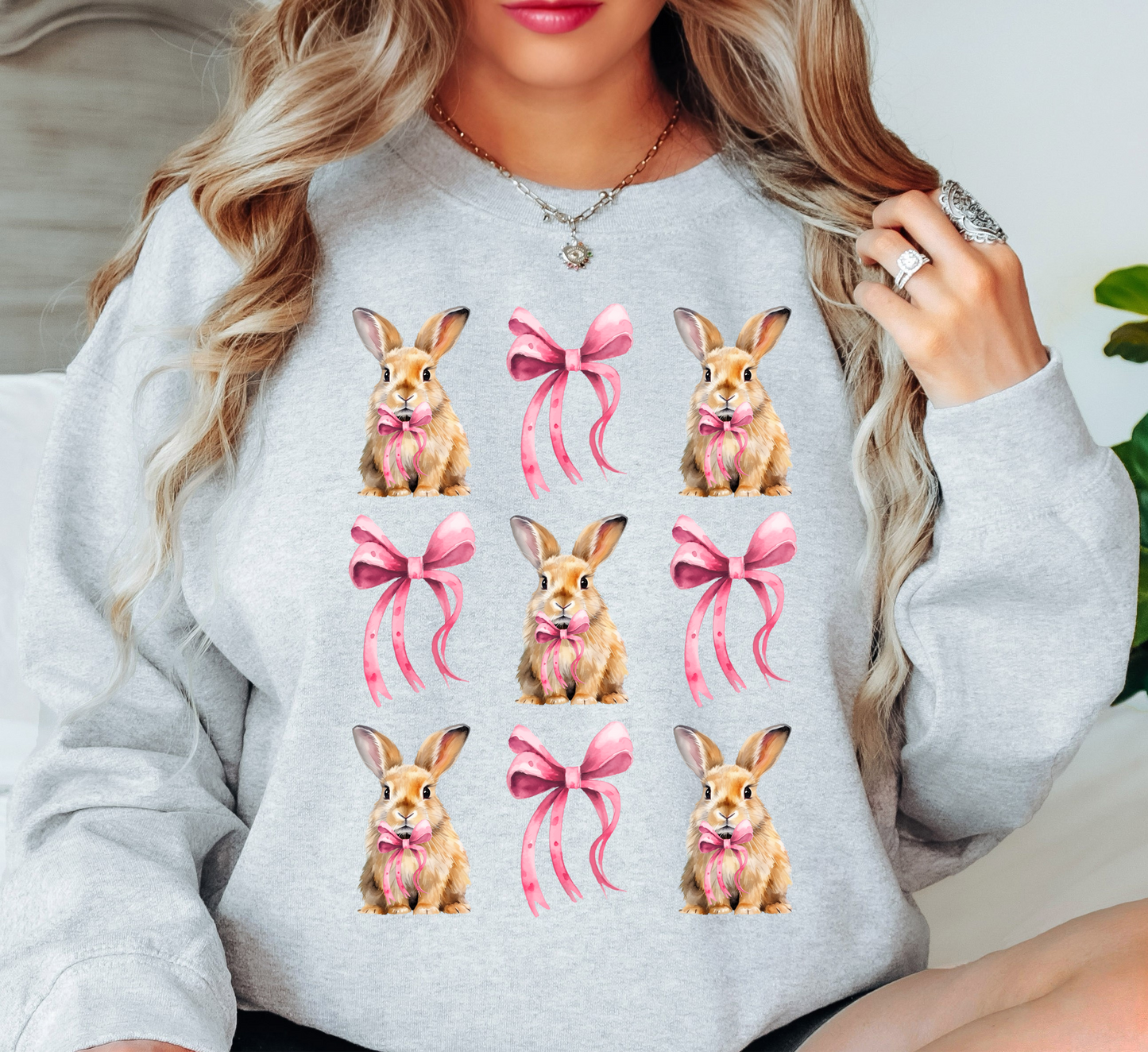 Coquette Bow and Bunnies Sweatshirt | Hoppin' Into Spring Collection | Unique Gifts for Family Friends