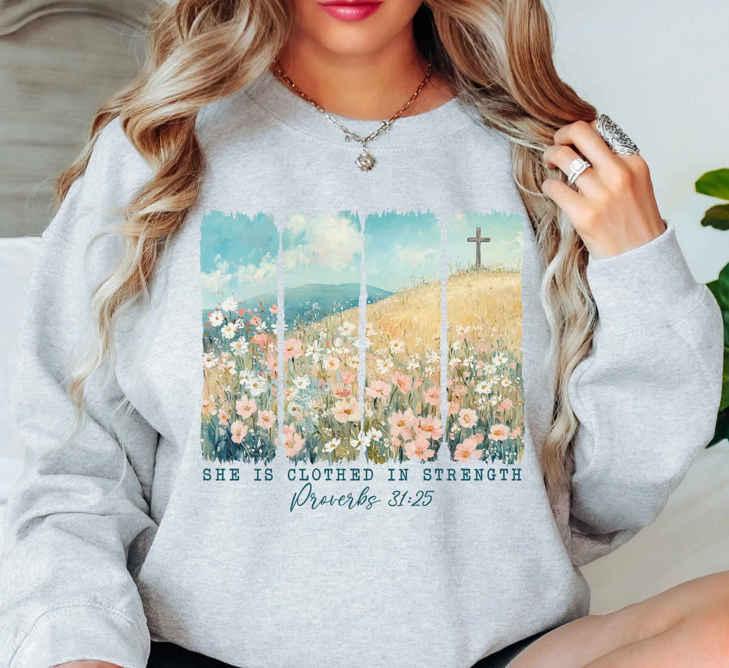 She Is Clothed (Proverbs 31) Sweatshirt | Walk By Faith Collection | Unique Gifts for Family and Friends