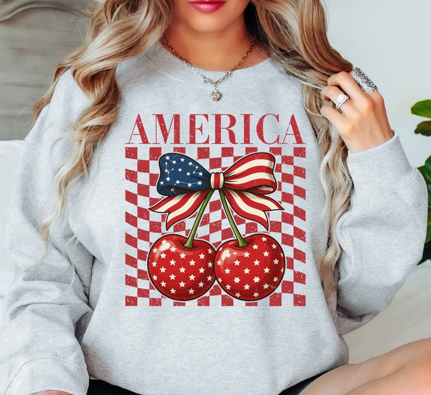 America Cherry Sweatshirt | Stars and Stripes Collection | Unique Gifts for Family and Friends