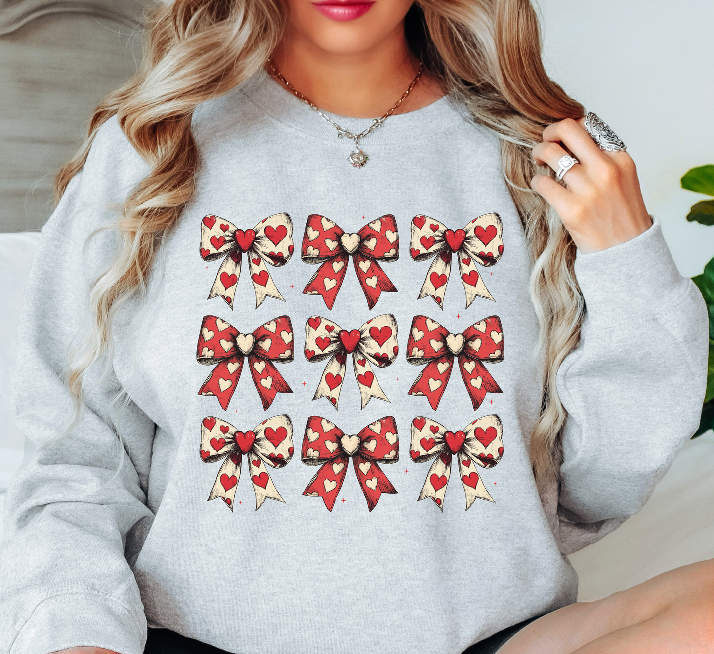 Coquette Bows Red Tan Sweatshirt | XoXo Love Collection | Unique Gifts for Family Friends