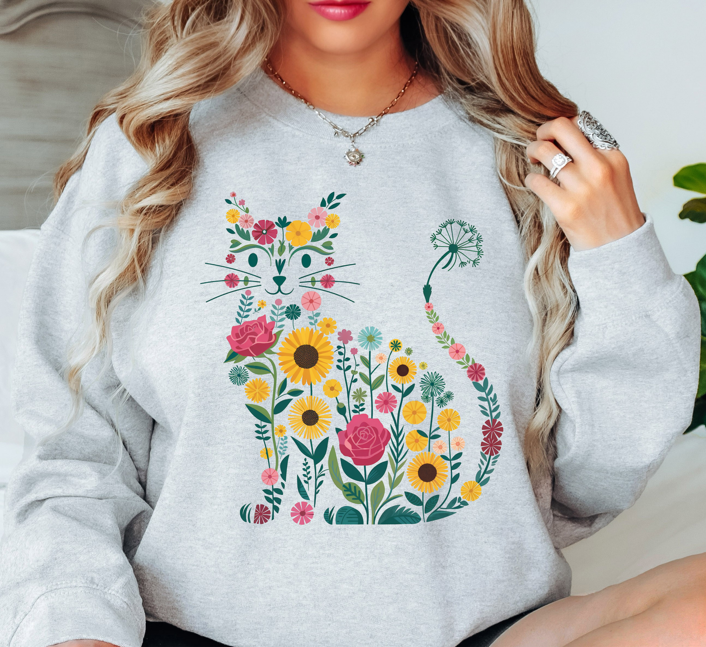 Floral Cat Outline Sweatshirt | Pawsitive Vibes Collection | Unique Gifts for Family and Friends