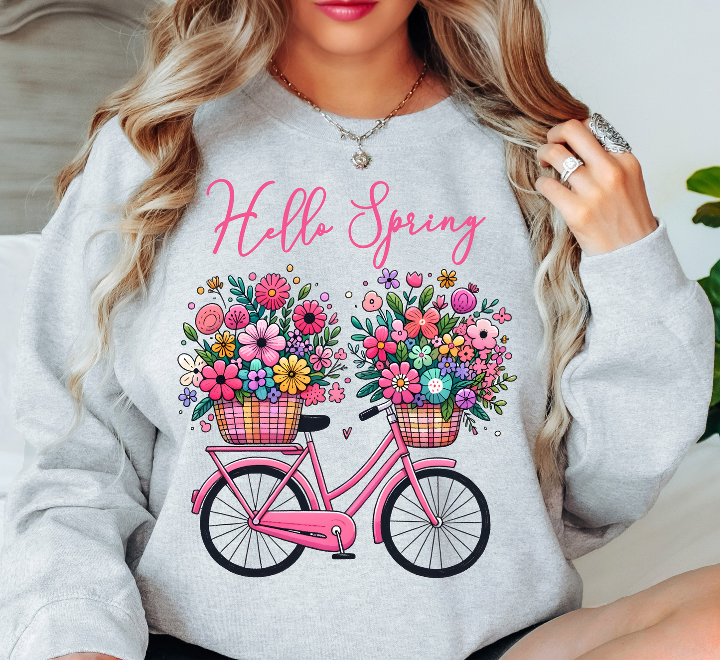 Hello Spring Bicycle Sweatshirt | Spring Fling Collection | Unique Gifts for Family Friends